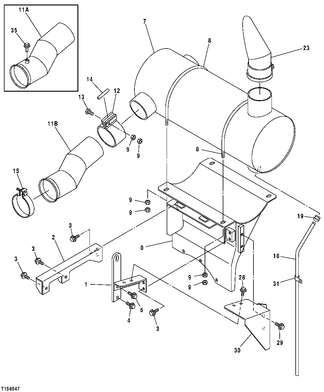 Схема запчастей John Deere 50CLC - 89 - MUFFLER AND EXHAUST PIPE COMPONENTS 0530 EXTERNAL EXHAUST SYSTEMS