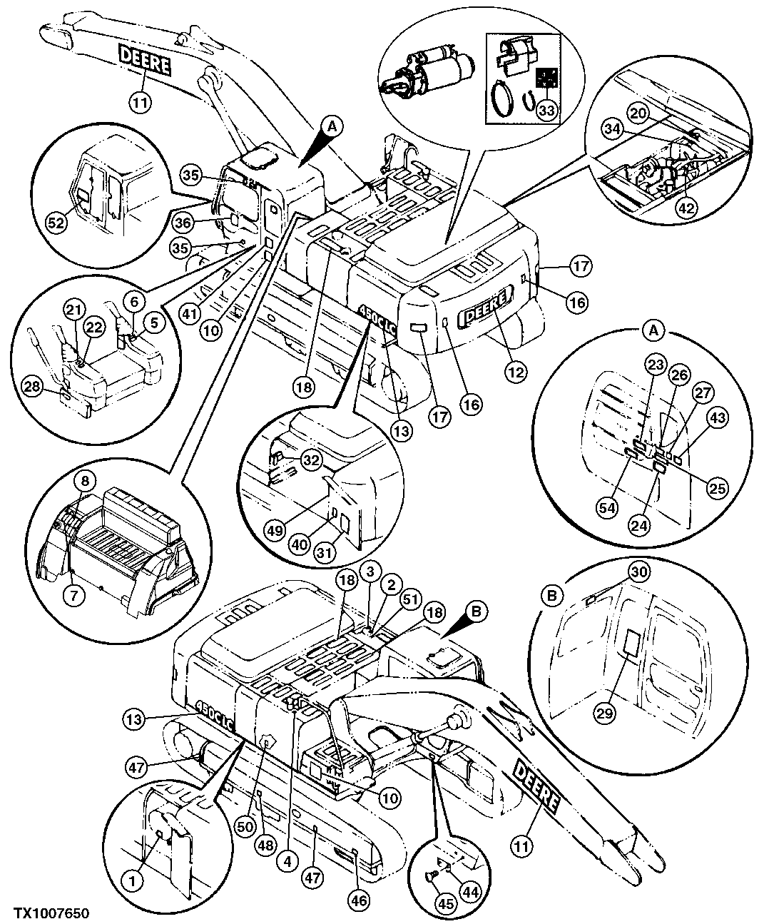 Схема запчастей John Deere 50CLC - 95 - LABELS AND DECALS 1320 VEHICLE FINISH AND TRIM