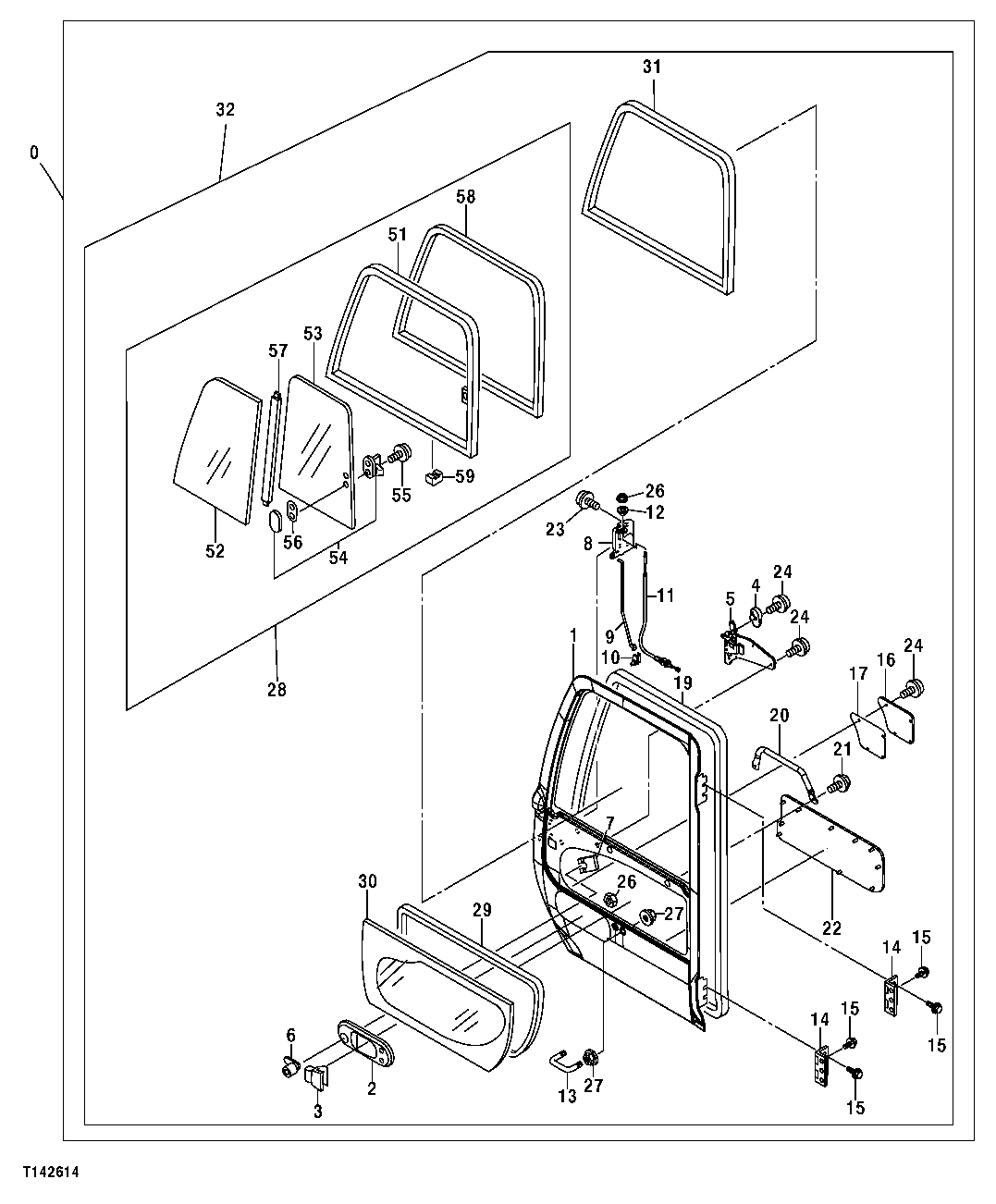 Схема запчастей John Deere 50CLC - 133 - CAB COMPONENTS (DOOR) 1810 OPERATOR ENCLOSURE