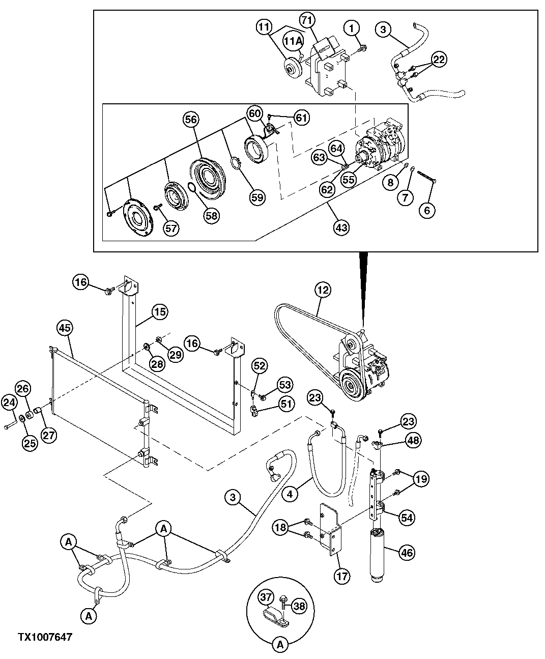 Схема запчастей John Deere 50CLC - 163 - AIR CONDITIONER (COMPRESSOR AND CONDENSER) (CONTINUED) 1830 HEATING AND AIR CONDITIONING