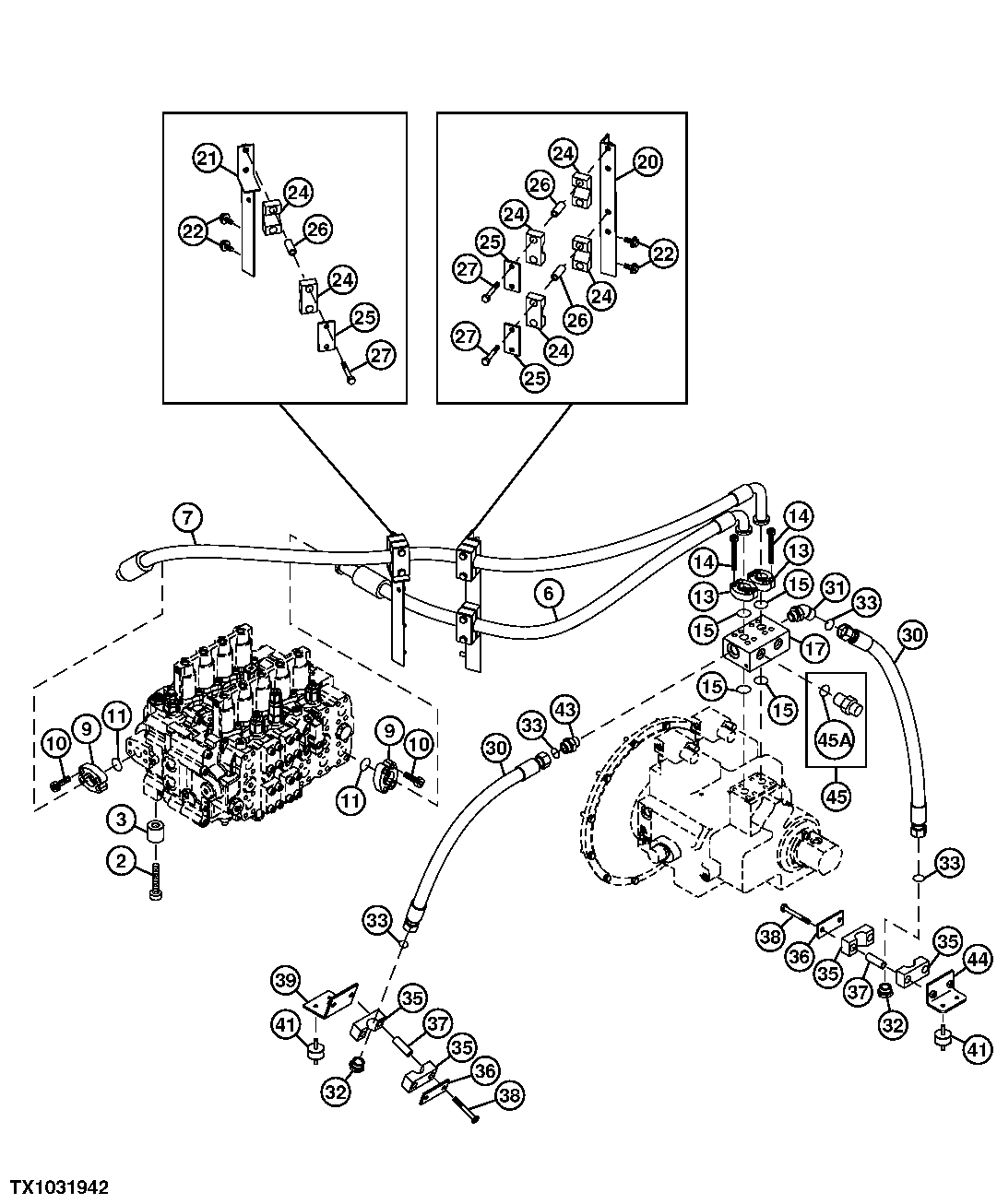 Схема запчастей John Deere 50CLC - 193 - HYDRAULIC HOSES (PUMP TO CONTROL VALVE) 2160 VEHICLE HYDRAULICS