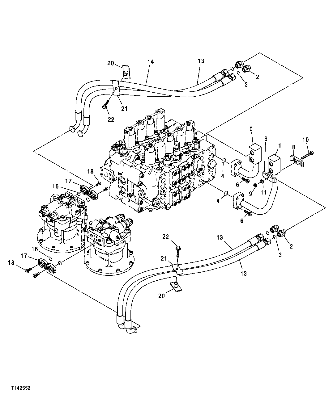 Схема запчастей John Deere 50CLC - 244 - HYDRAULIC HOSES AND LINES (CONTROL VALVE TO SWING MOTOR) 3360 HYDRAULIC SYSTEM