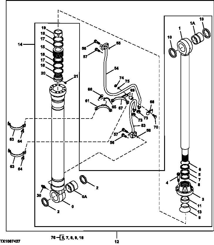 Схема запчастей John Deere 50CLC - 249 - Left Boom Cylinder Components ( - 091286) 3360 HYDRAULIC SYSTEM