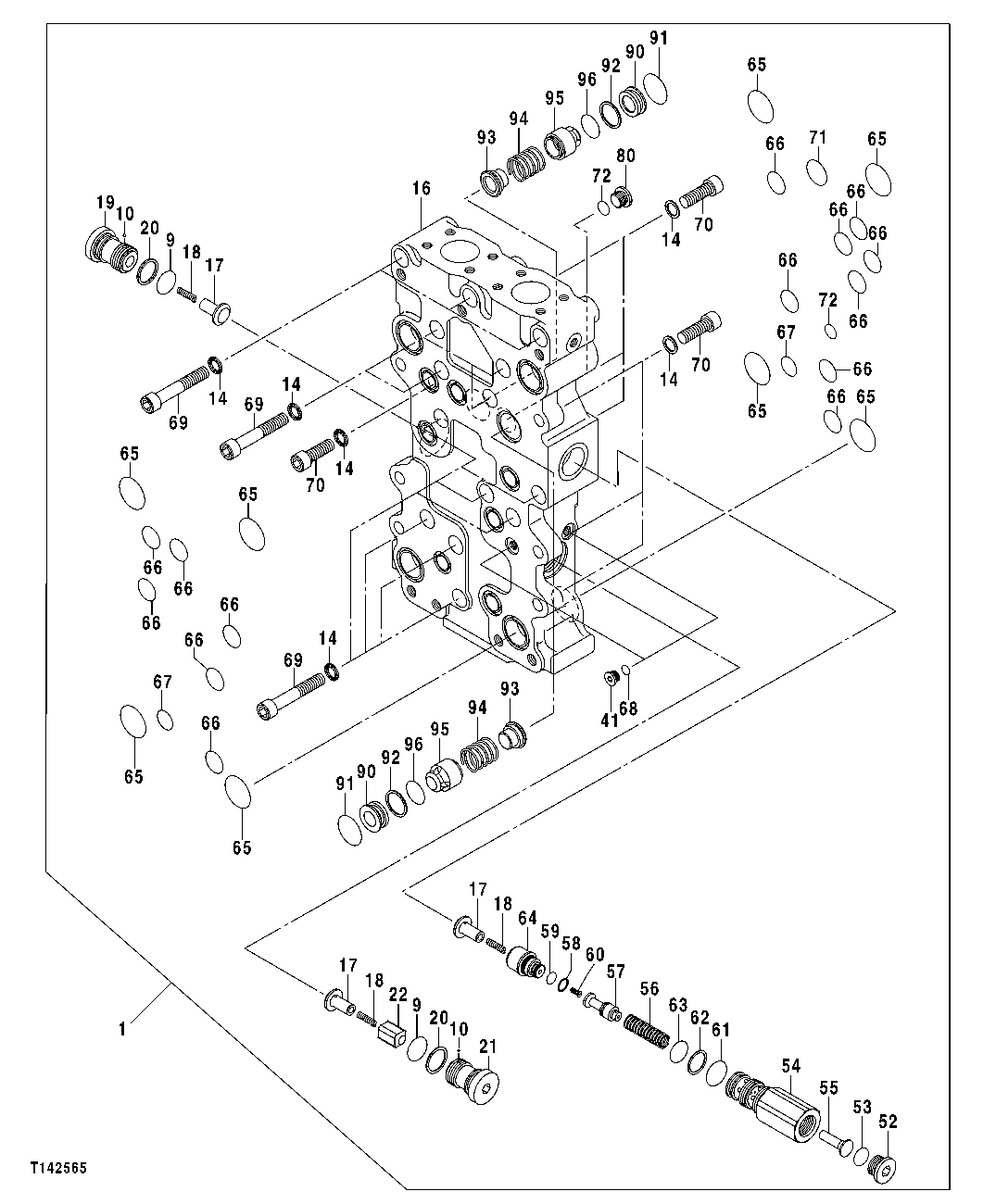 Схема запчастей John Deere 50CLC - 255 - MAIN HYDRAULIC CONTROL VALVE (MANIFOLD) 3360 HYDRAULIC SYSTEM