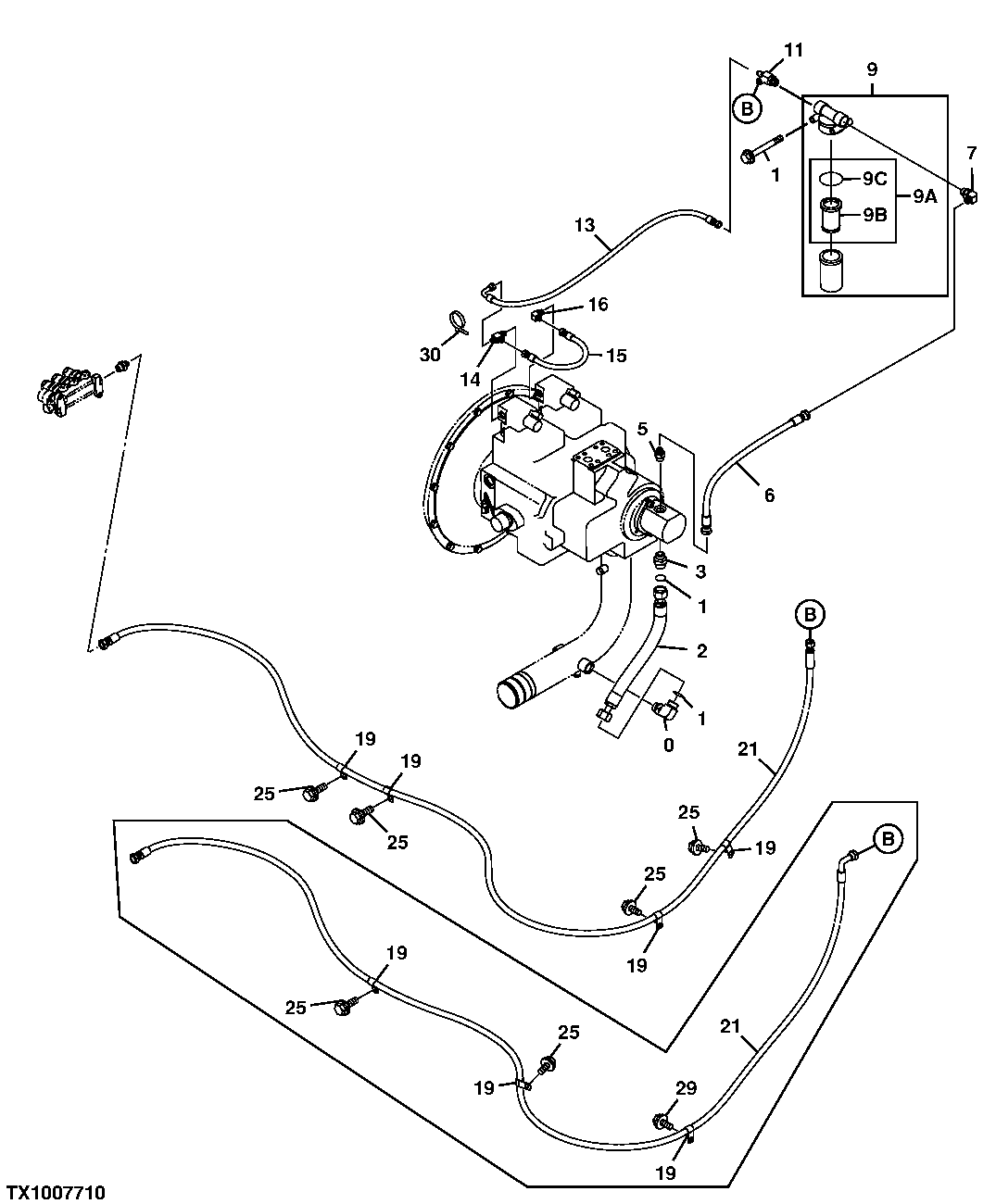Схема запчастей John Deere 50CLC - 259 - HYDRAULIC HOSES (FROM PILOT PUMP) 3360 HYDRAULIC SYSTEM