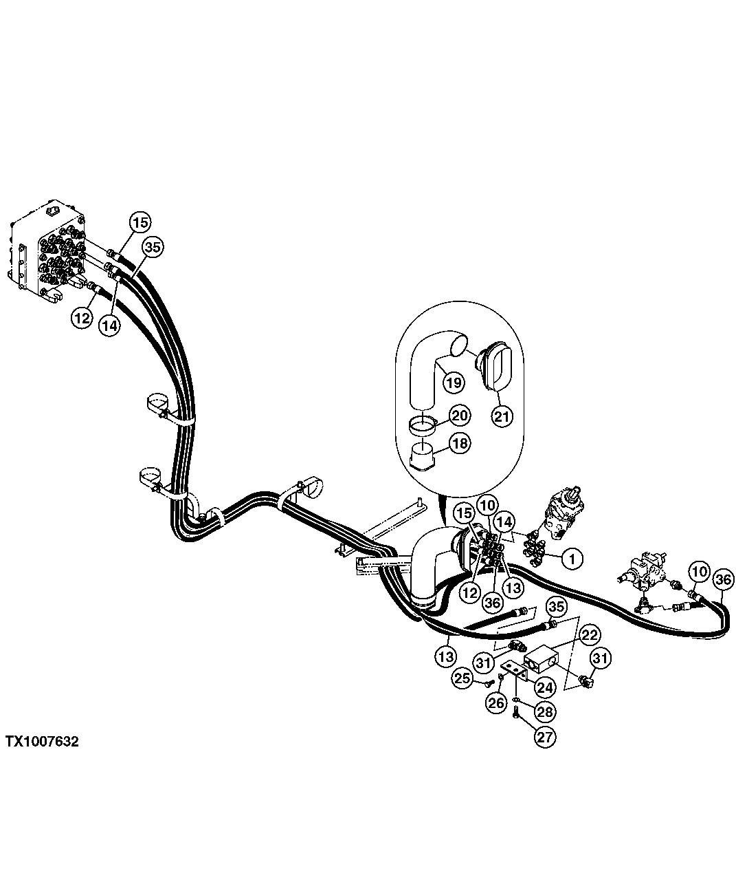 Схема запчастей John Deere 50CLC - 271 - HYDRAULIC HOSES (FROM RIGHT PILOT CONTROLLER) 3360 HYDRAULIC SYSTEM