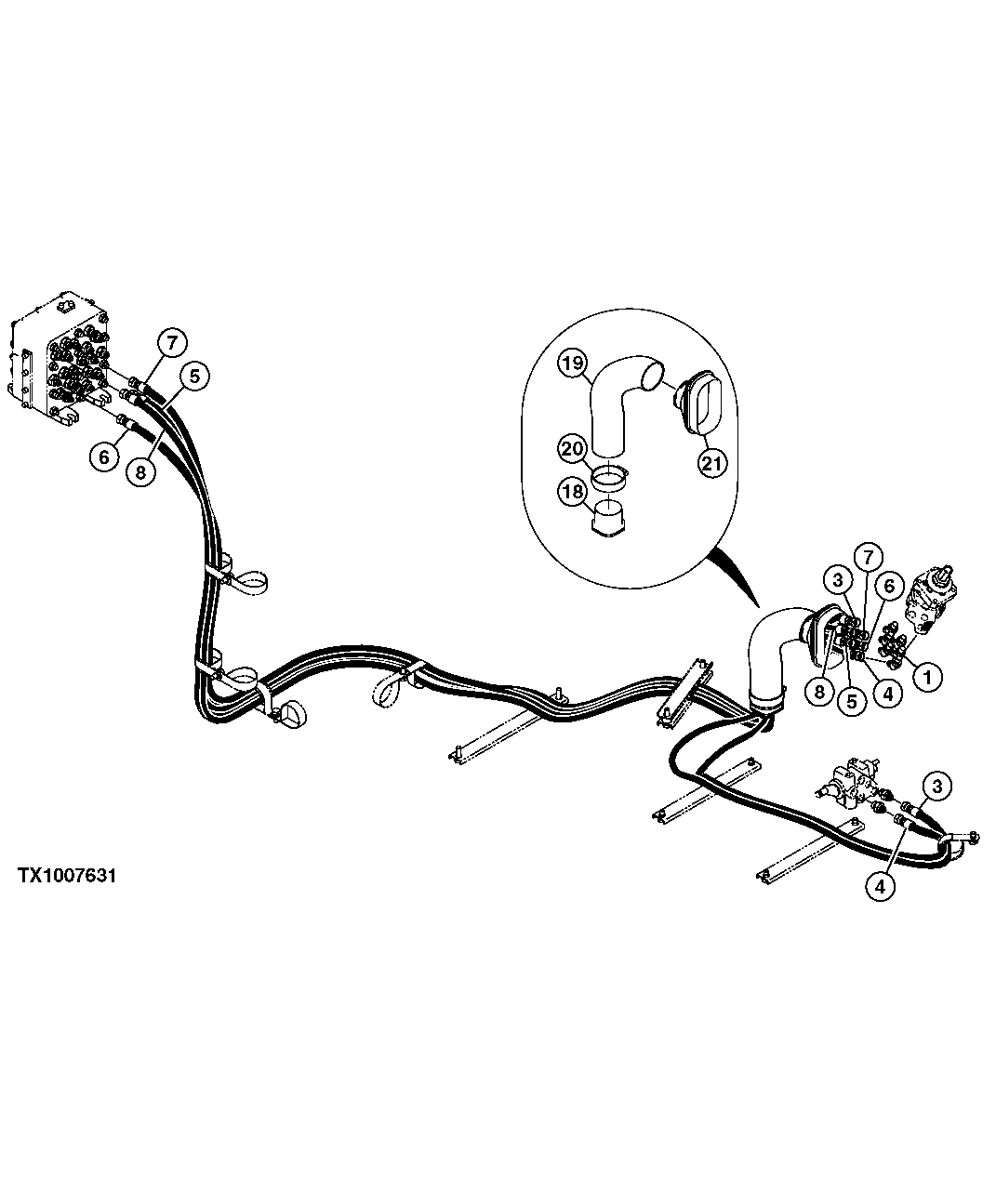 Схема запчастей John Deere 50CLC - 272 - HYDRAULIC HOSES (FROM LEFT PILOT CONTROLLER) 3360 HYDRAULIC SYSTEM