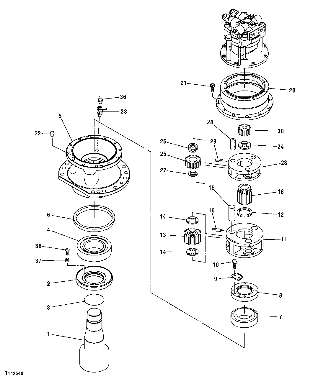 Схема запчастей John Deere 50CLC - 321 - SWING GEAR BOX COMPONENTS 4360 HYDRAULICS
