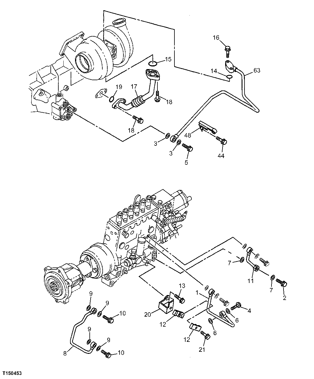 Схема запчастей John Deere 00C LC - 23 - ENGINE OIL AND VACUUM LINES 0407 ENGINE OILING SYSTEM