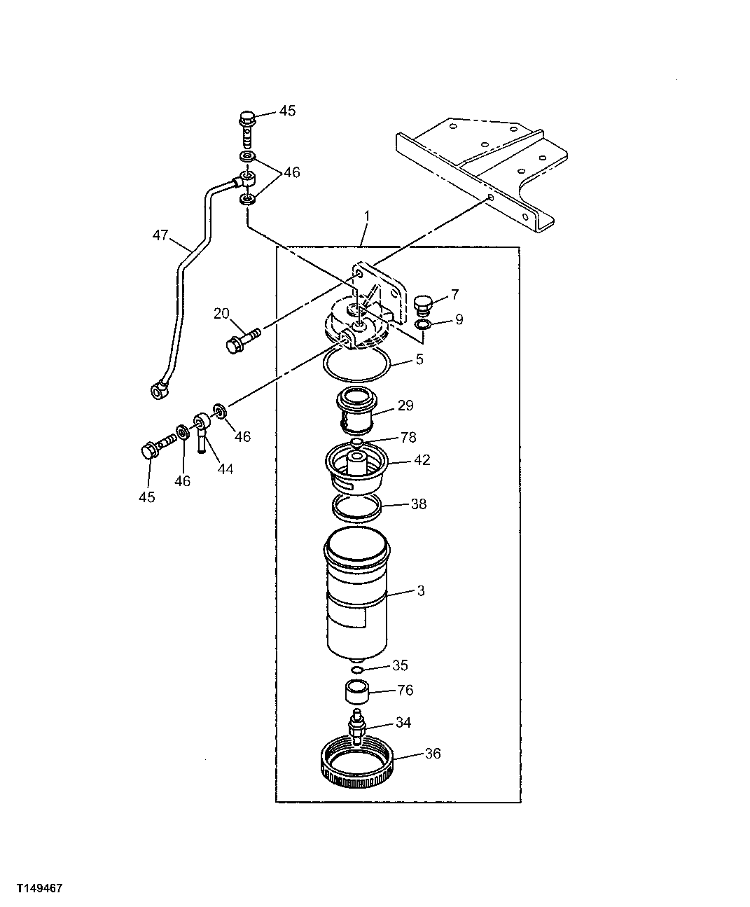 Схема запчастей John Deere 00C LC - 43 - FUEL/WATER SEPARATOR 0420 FUEL FILTER