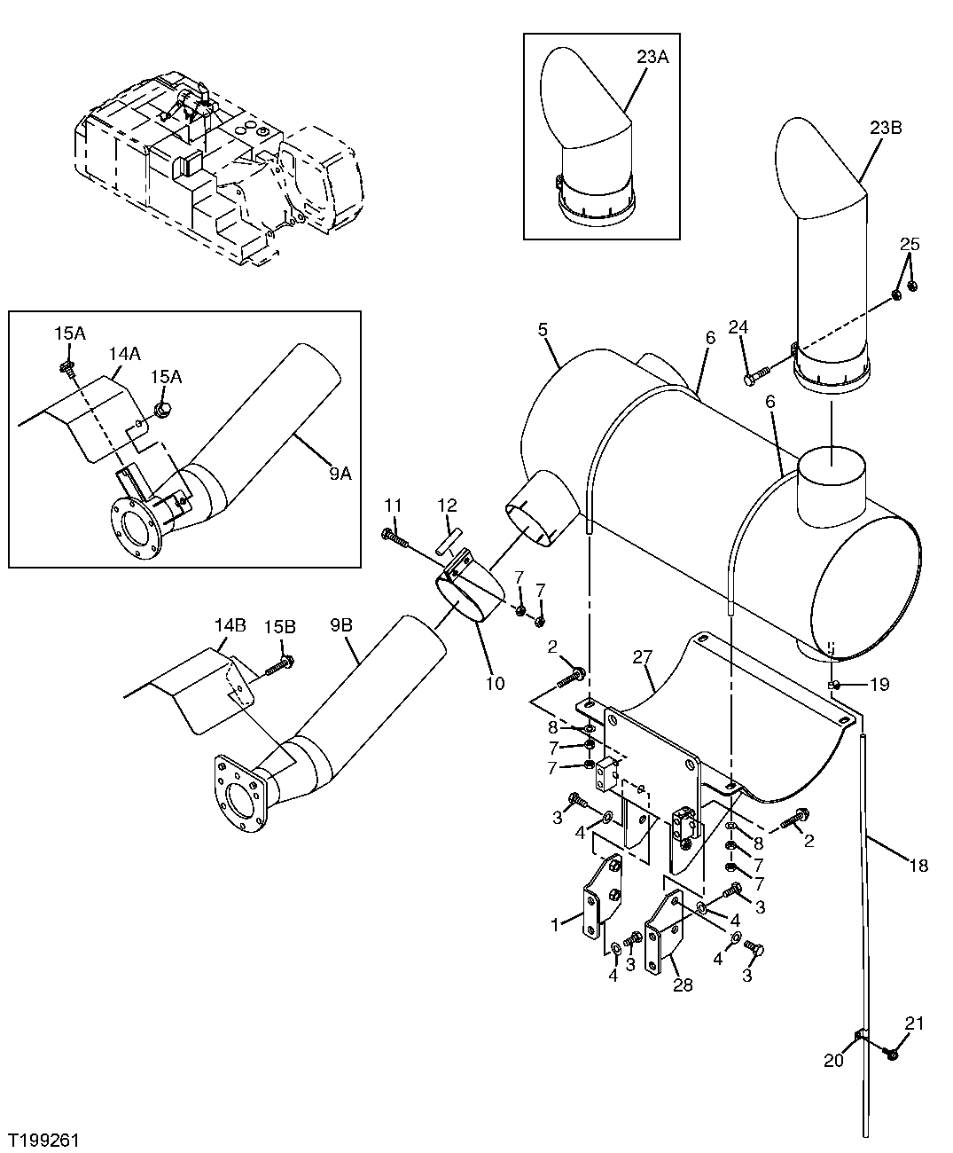 Схема запчастей John Deere 00C LC - 60 - MUFFLER 0530 EXTERNAL EXHAUST SYSTEM