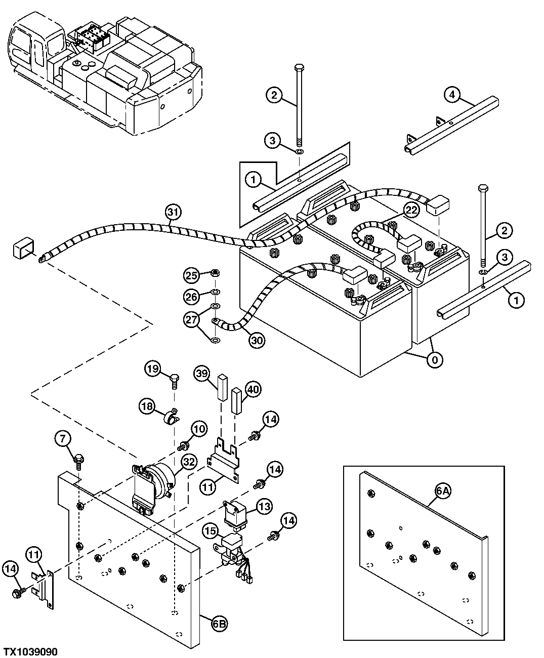 Схема запчастей John Deere 00C LC - 66 - BATTERIES AND HARNESSES 1671 BATTERIES, SUPPORT AND CABLES