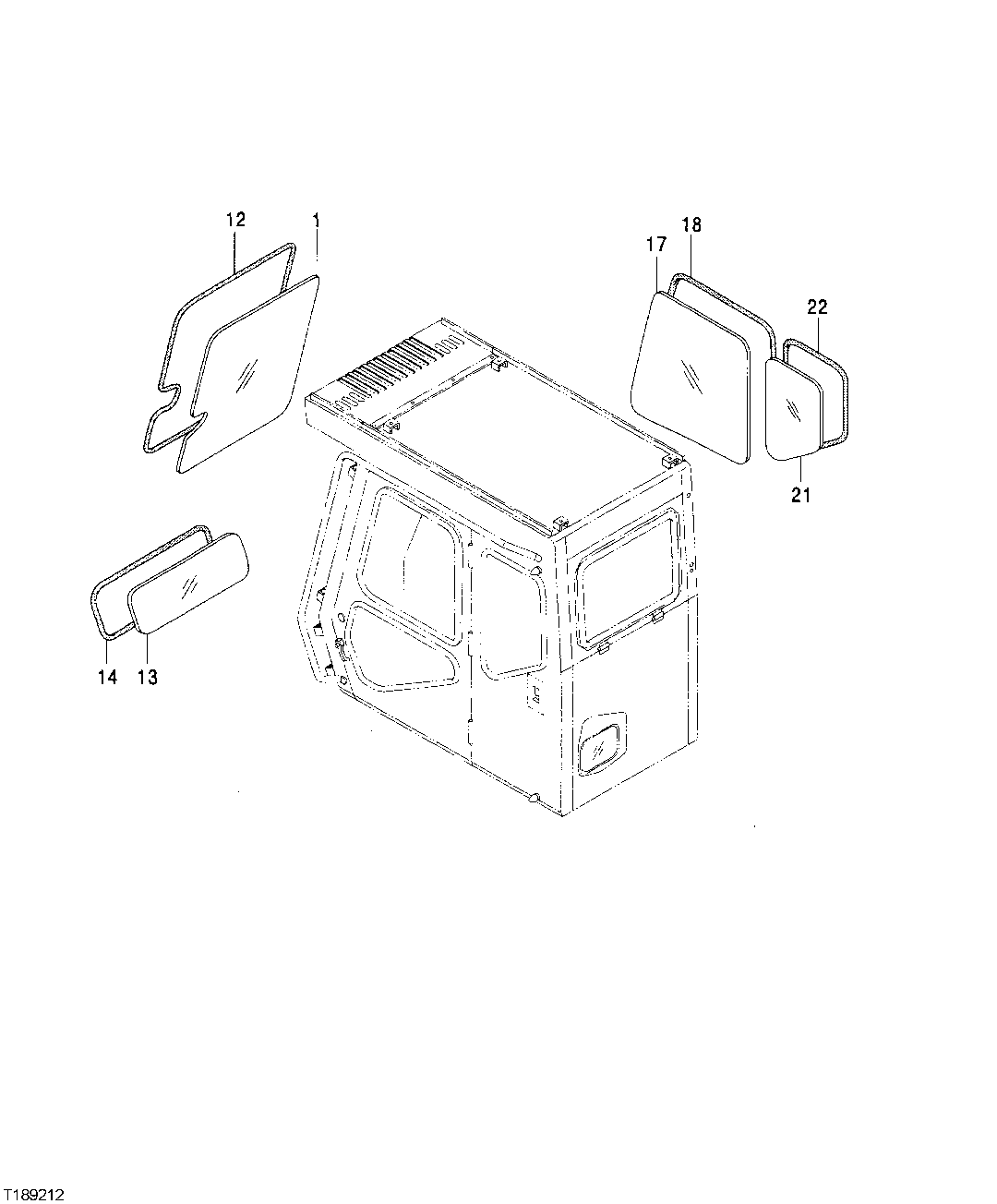 Схема запчастей John Deere 00C LC - 111 - CAB WINDSHIELD (CAB WITH INTEGRATED HEADGUARD) 1810 OPERATOR ENCLOSURE