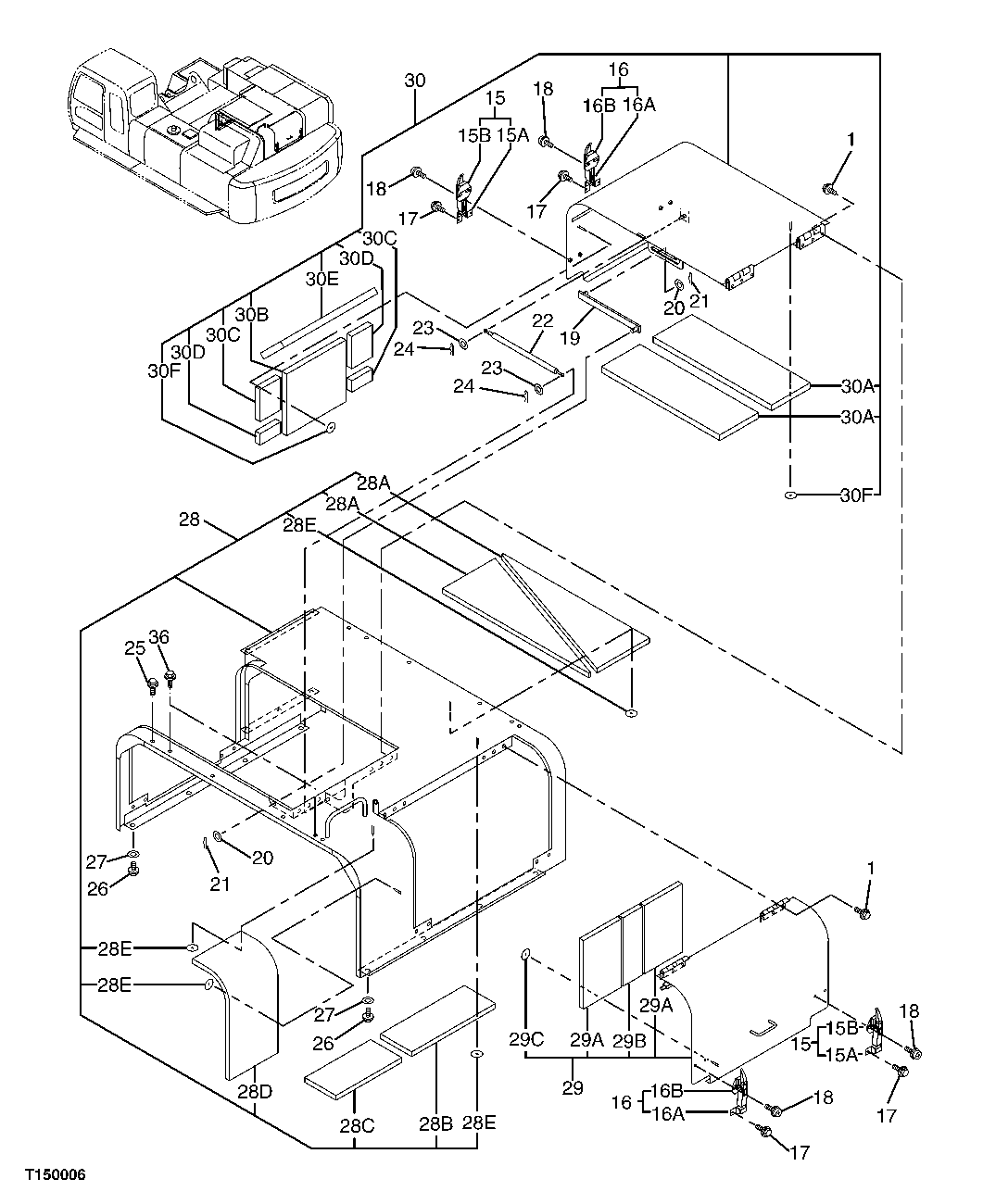 Схема запчастей John Deere 00C LC - 130 - COVER 1910 HOOD OR ENGINE ENCLOSURE
