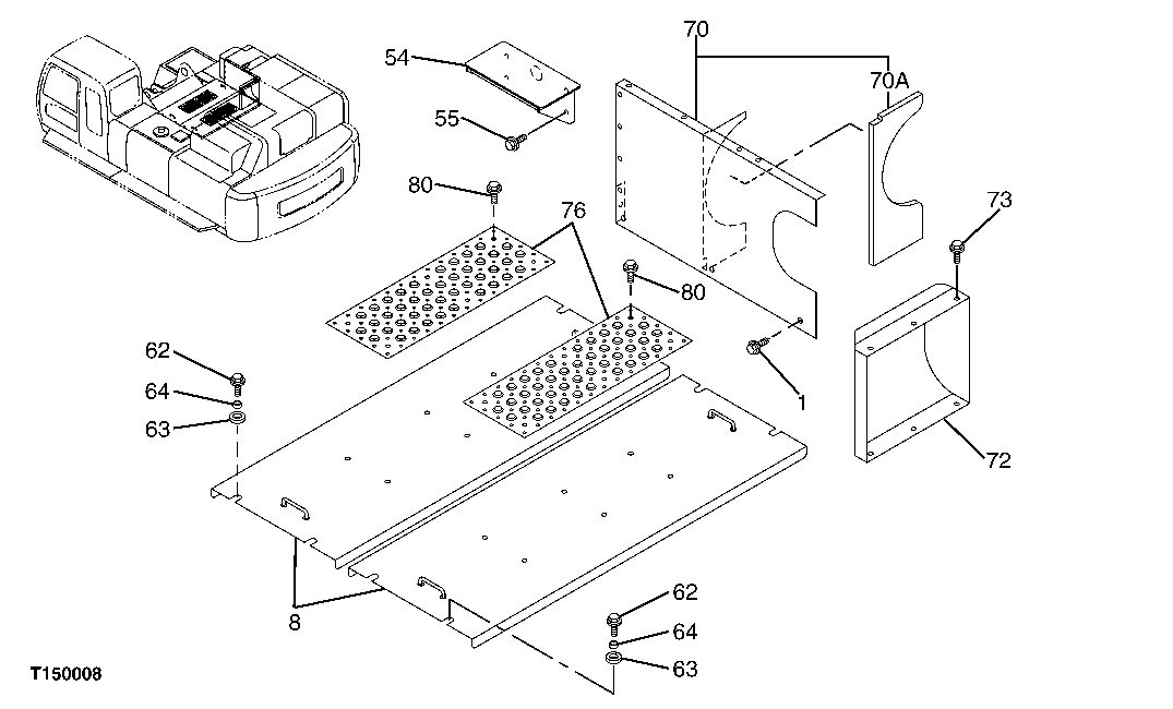 Схема запчастей John Deere 00C LC - 132 - COVER 1910 HOOD OR ENGINE ENCLOSURE