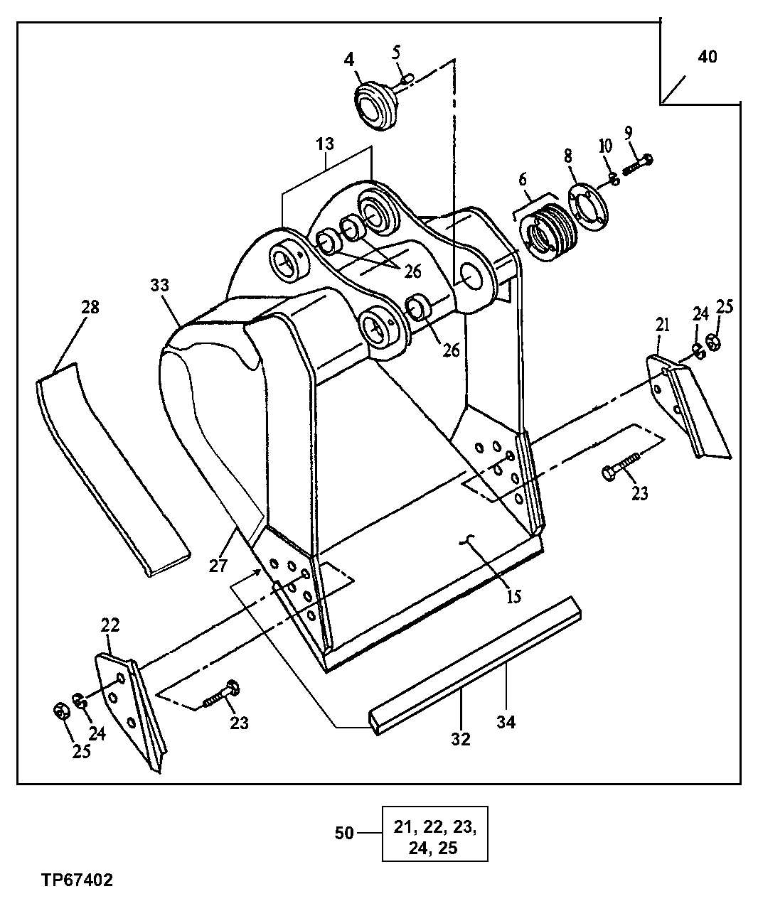 Схема запчастей John Deere 00C LC - 147 - SEVERE DUTY PLATE LIP BUCKET (ARMS 9 FT. 6 IN., 11 FT. 6 IN. AND 13 FT. 5 IN.) (CONTINUED) 3302 BUCKET WITH TEETH