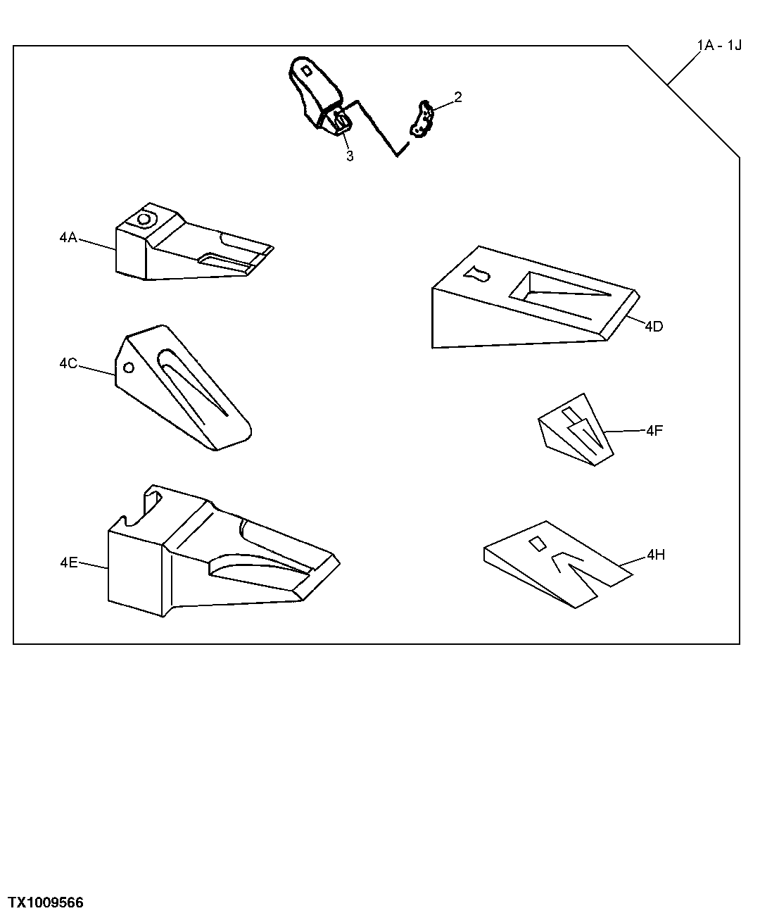 Схема запчастей John Deere 00C LC - 154 - HEAVY DUTY BUCKET TOOTH ASSEMBLY 3302 BUCKET WITH TEETH