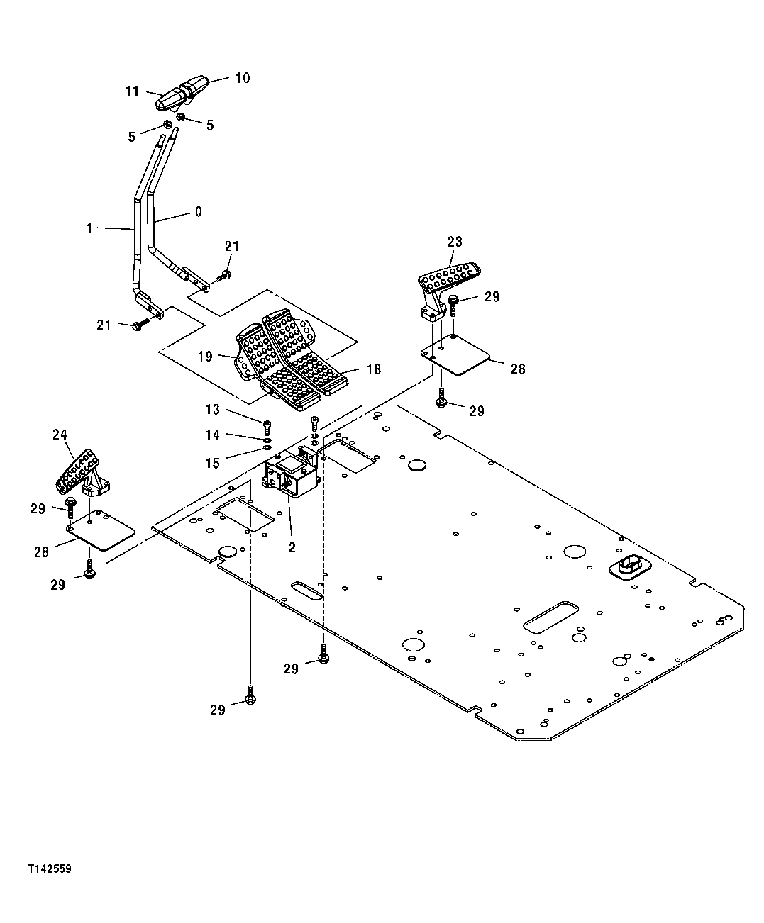 Схема запчастей John Deere 00C LC - 159 - PROPEL PILOT CONTROLLER LEVER AND PEDAL 3315 CONTROLS LINKAGE