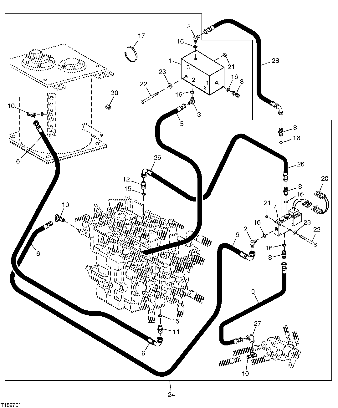 Схема запчастей John Deere 00C LC - 181 - SOLENOID CONTROL AND FLOW CONTROL VALVE KIT (1-WAY) 3360 HYDRAULIC SYSTEM