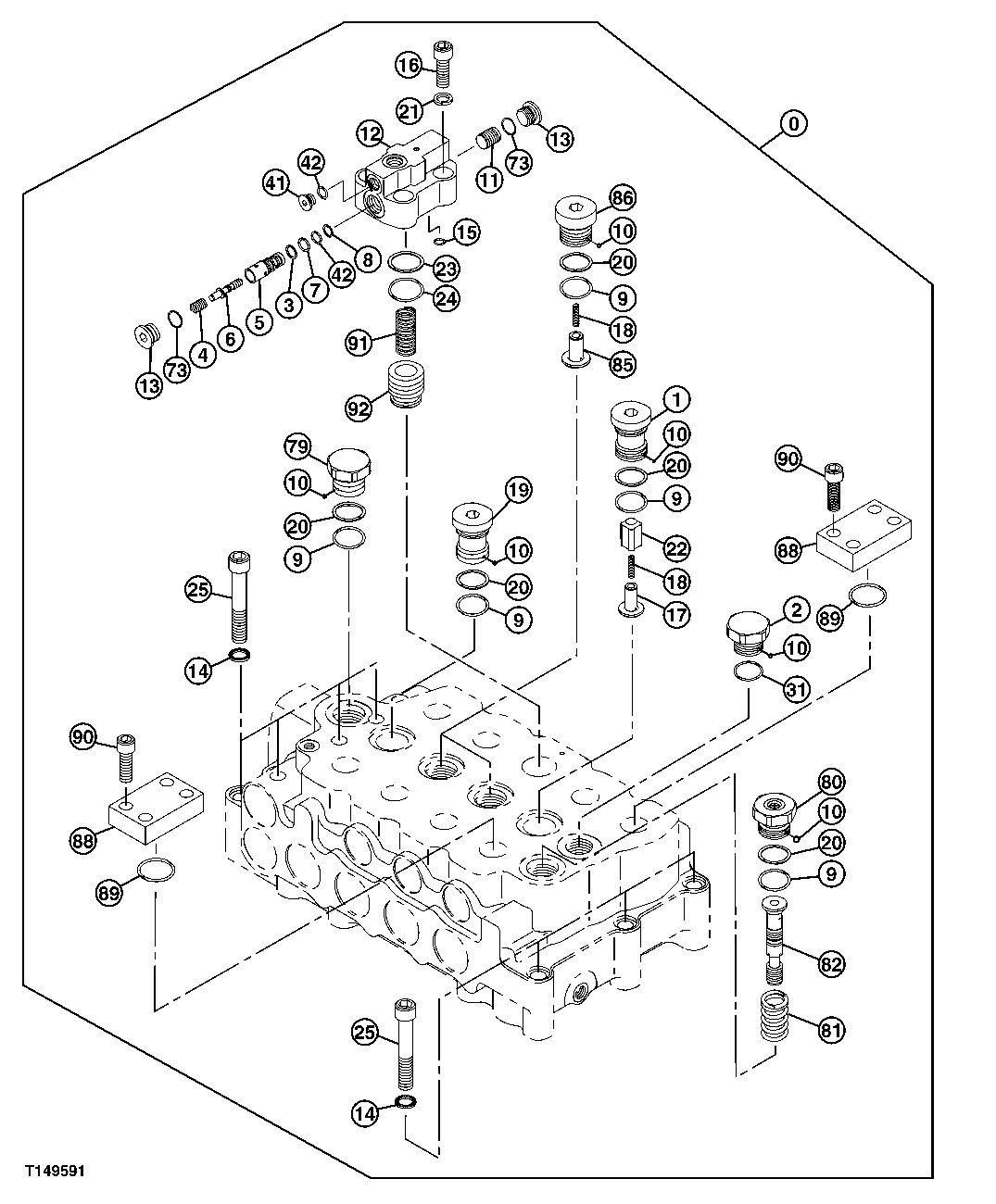 Схема запчастей John Deere 00C LC - 192 - CONTROL VALVE (4 SPOOL SIDE SECTION) 3362 CONTROL AND LOAD HOLDING VALVES