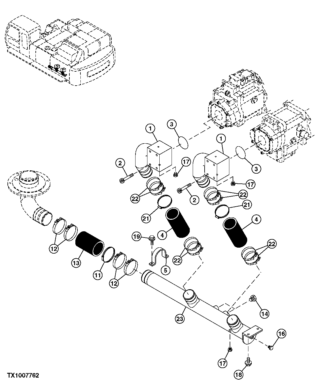 Схема запчастей John Deere 00C LC - 213 - SUCTION HYDRAULIC LINES 3363 LINES, HOSES AND FITTINGS