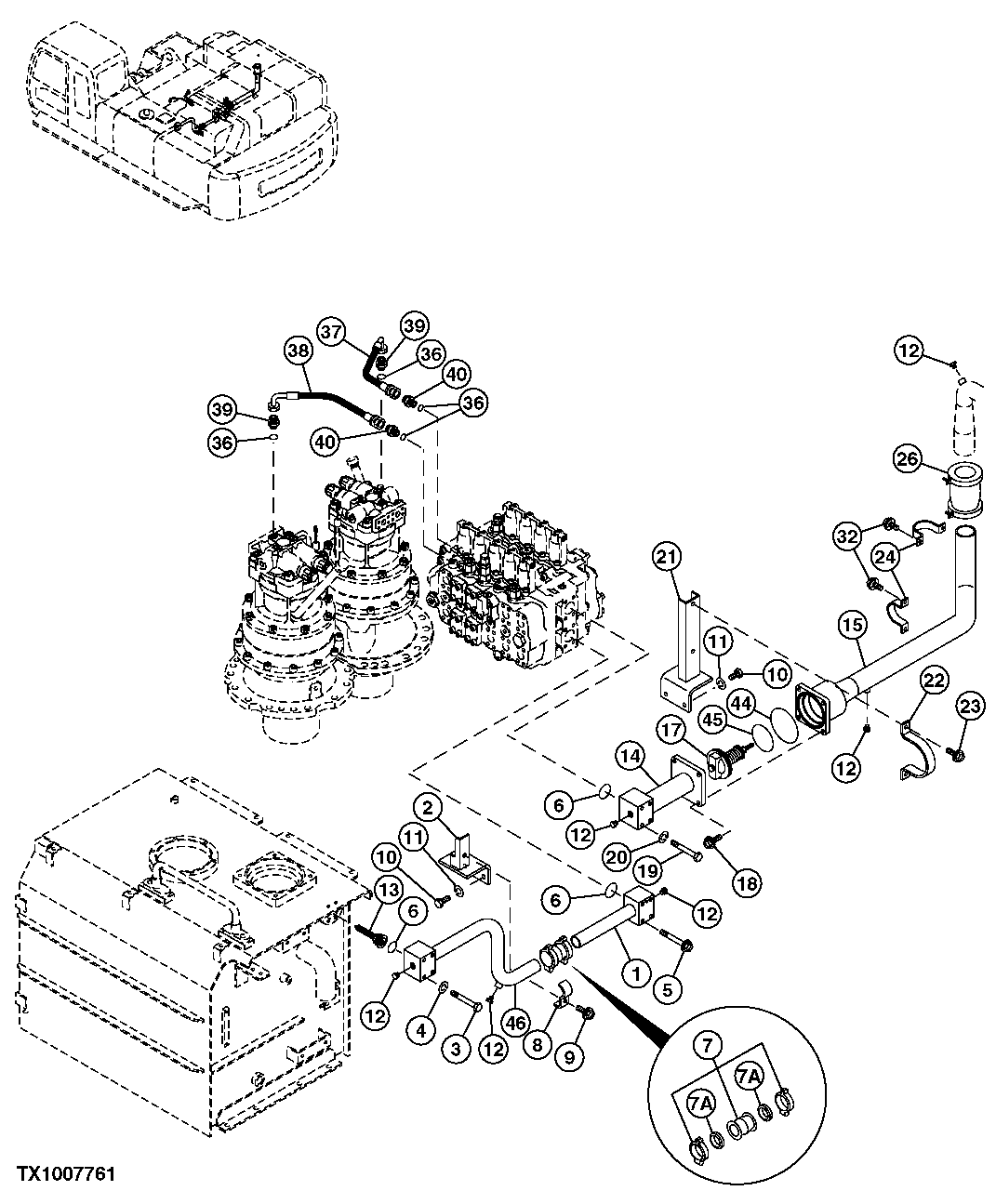 Схема запчастей John Deere 00C LC - 215 - RETURN HYDRAULIC LINES 3363 LINES, HOSES AND FITTINGS