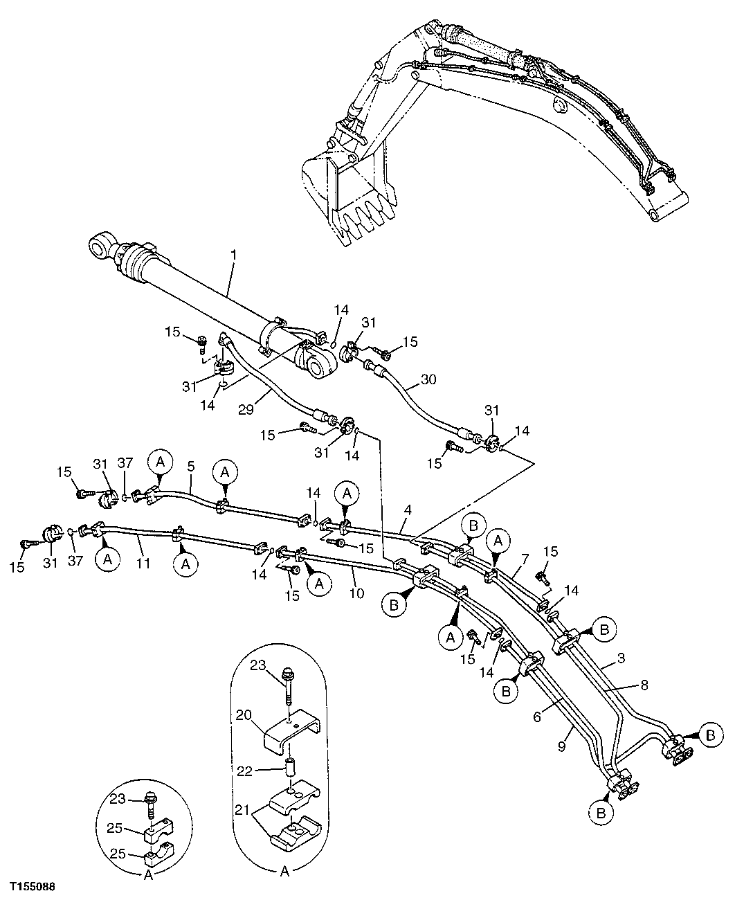 Схема запчастей John Deere 00C LC - 234 - FRONT PIPING (STANDARD BOOM/HEAVY DUTY BOOM) 3363 LINES, HOSES AND FITTINGS
