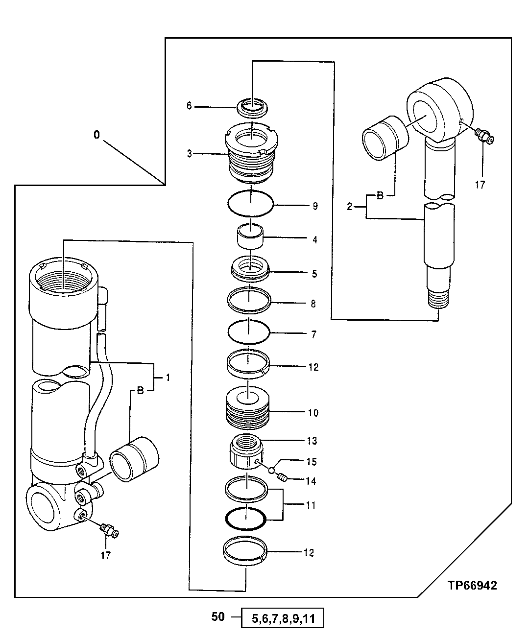 Схема запчастей John Deere 00C LC - 250 - HYDRAULIC CYLINDER (CYLINDER REMOVAL DEVICE) 3365 HYDRAULIC CYLINDERS