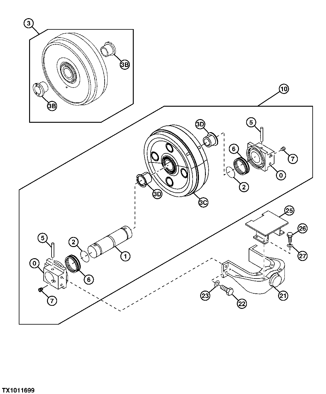 Схема запчастей John Deere 00C - 4 - FRONT IDLER 0130 TRACK SYSTEMS