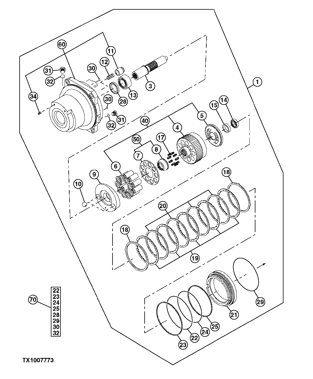 Схема запчастей John Deere 00C - 17 - PROPEL MOTOR COMPONENTS 0260 AXLES, DIFF. AND SUSP. SYS. HYD. (INCL. FWD)
