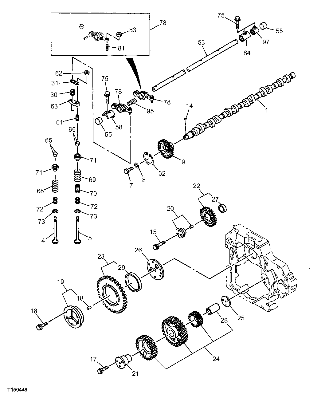 Схема запчастей John Deere 00C - 21 - CAMSHAFT, VALVE AND ROCKER ARM 0402 CAMSHAFT AND VALVE ACTUATING MEANS