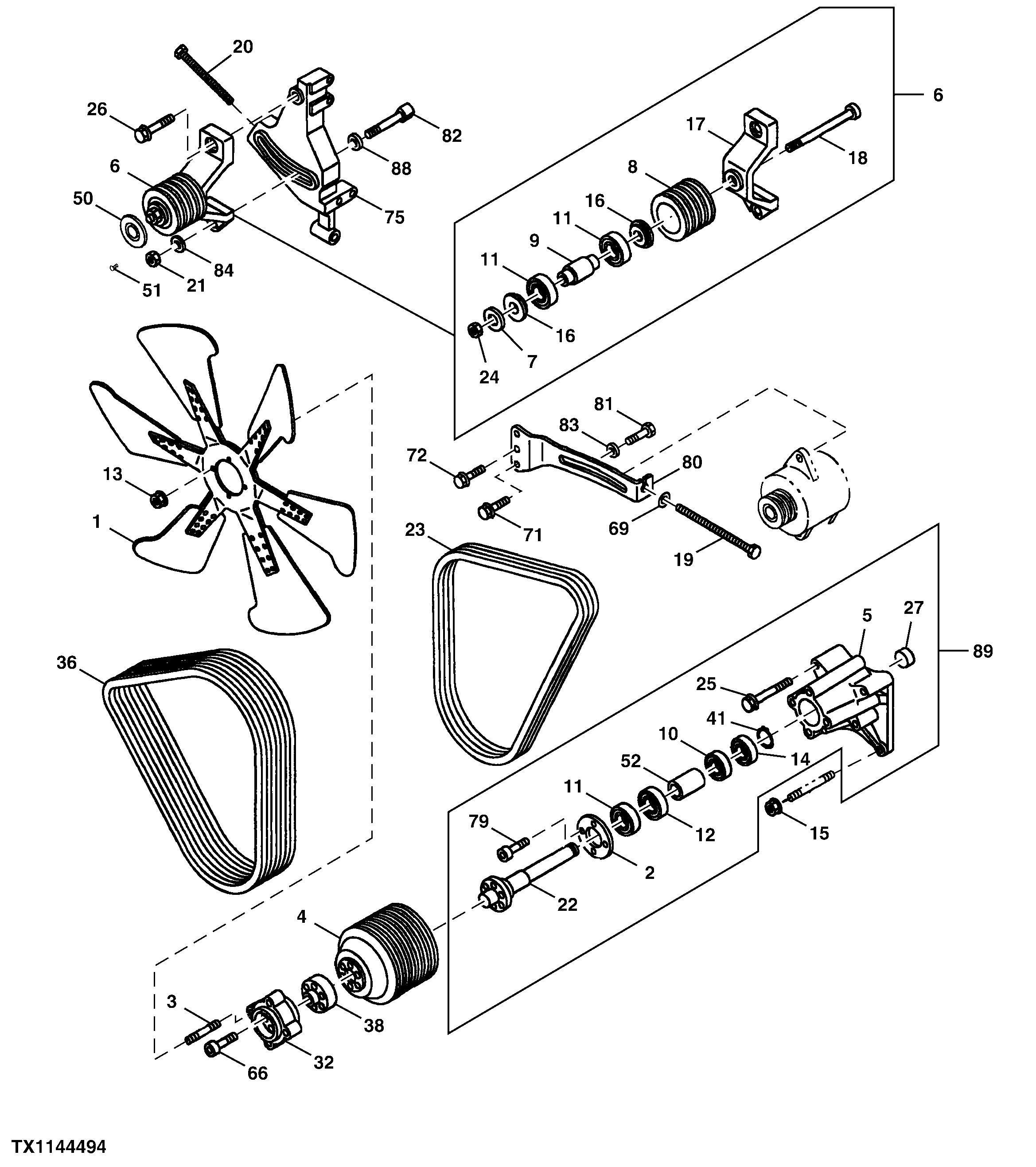 Схема запчастей John Deere 00C - 50 - FAN AND FAN BELT 0429 FAN DRIVE