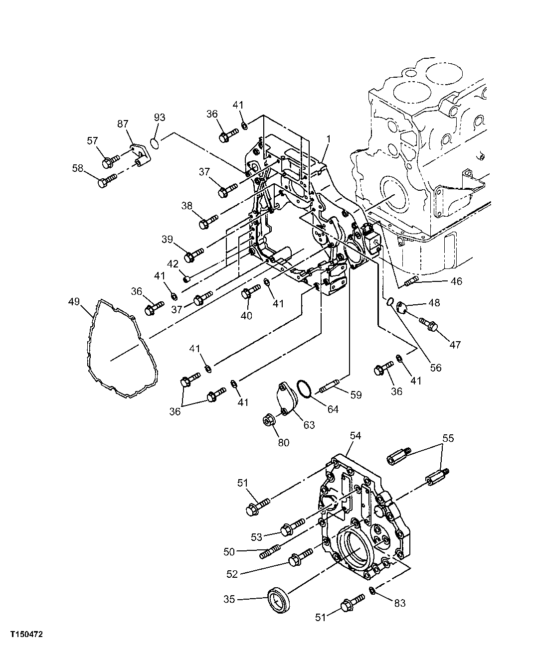 Схема запчастей John Deere 00C - 52 - TIMING GEAR CASE 0433 FLYWHEEL, HOUSING AND FASTENINGS