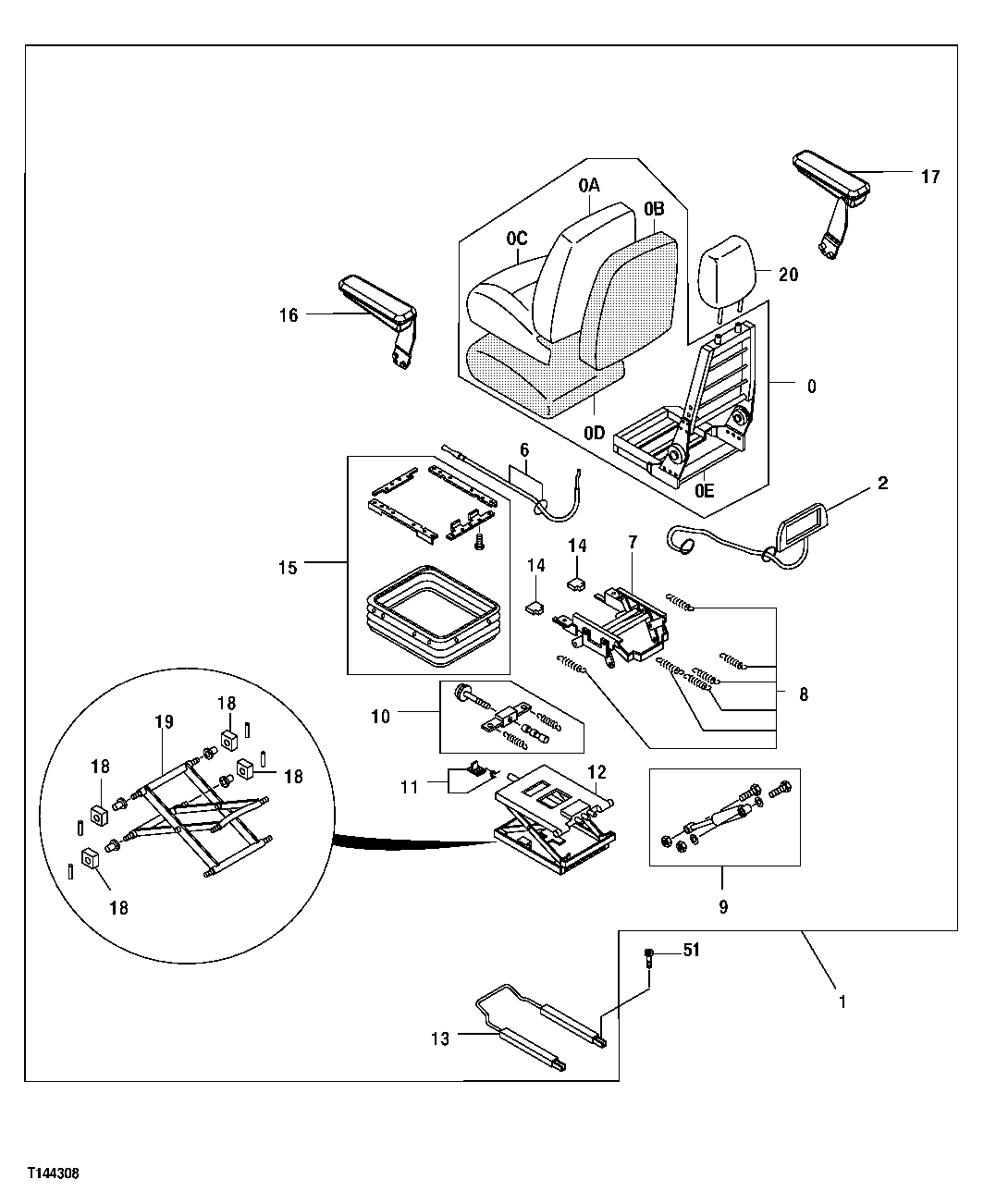 Схема запчастей John Deere 00C - 186 - SEAT AND SEAT SUSPENSION 1821 SEAT AND SEAT BELTS