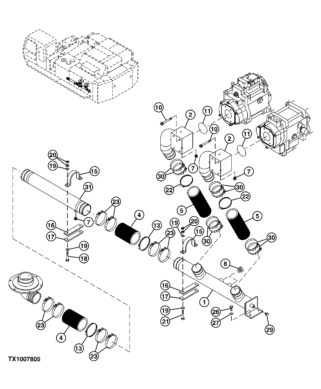 Схема запчастей John Deere 00C - 298 - SUCTION HYDRAULIC LINES 3363 LINES, HOSES AND FITTINGS