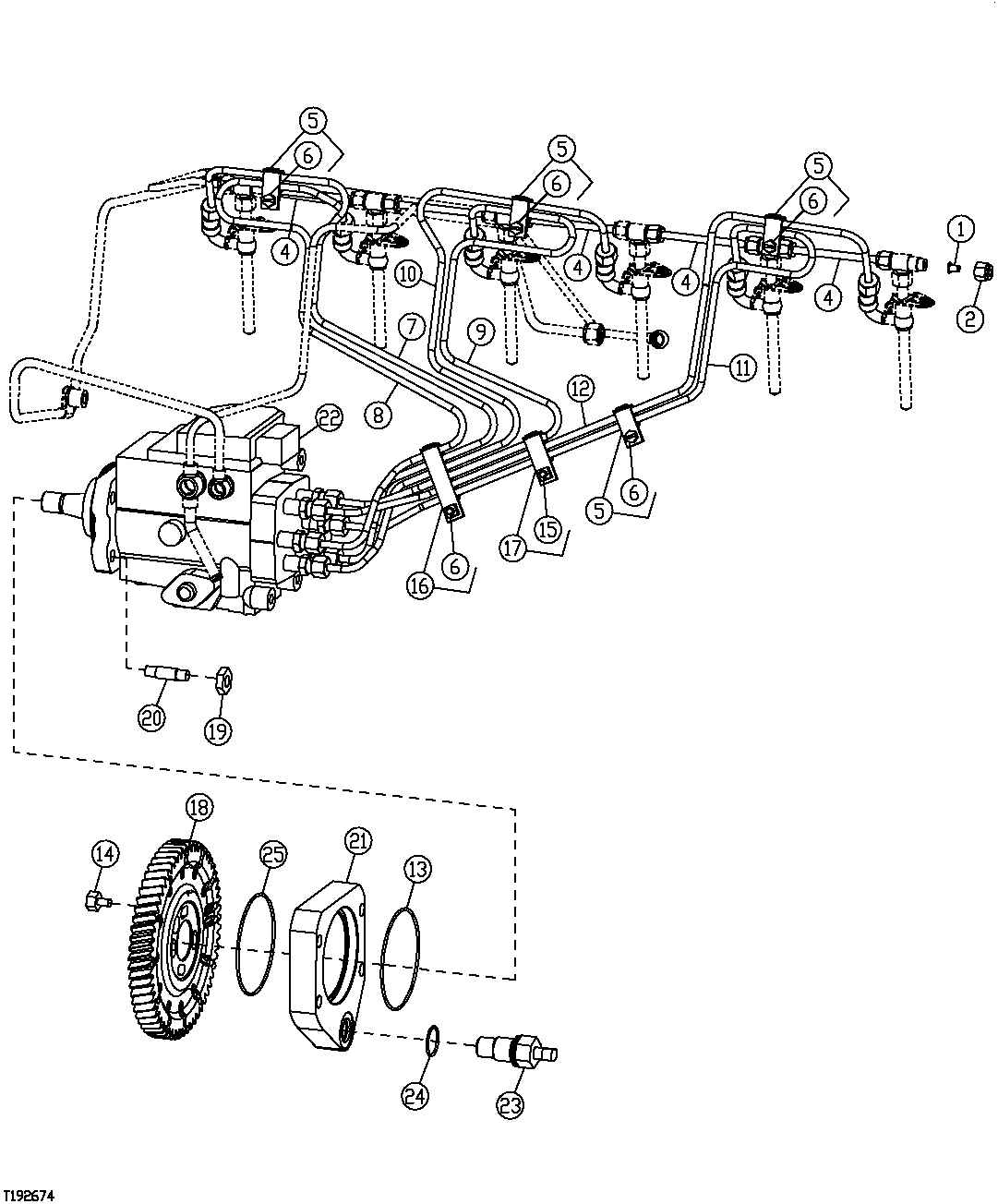 Схема запчастей John Deere 00CLC - 29 - 16MN Fuel Injection System ( - 254350) 0400A Engine 6068HT053 6068HT053