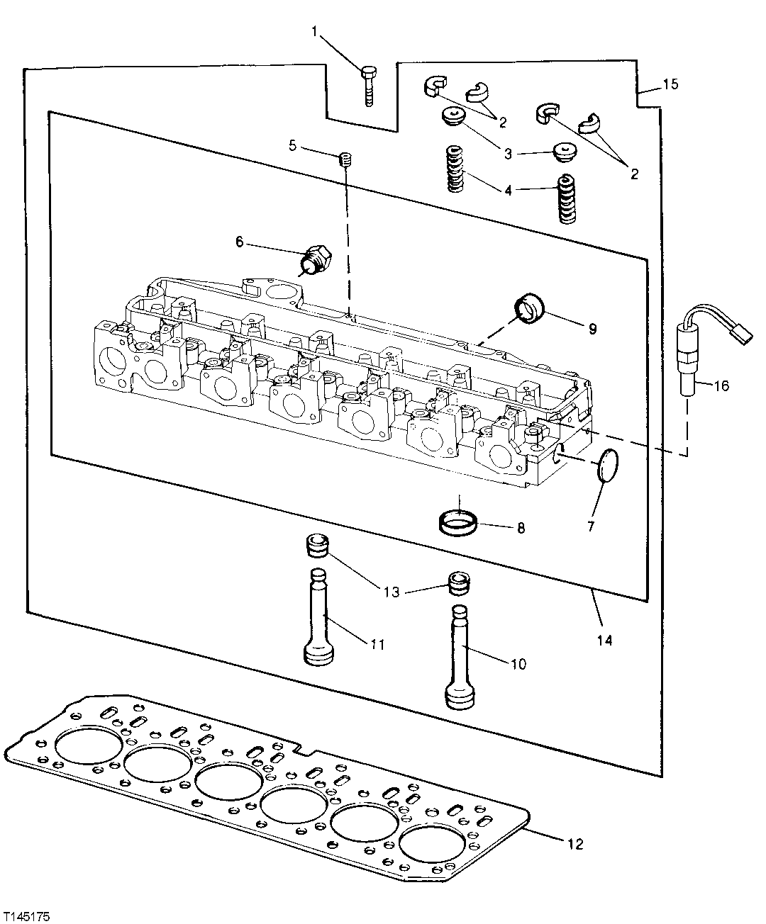 Схема запчастей John Deere 00CLC - 56 - 5107 CYLINDER HEAD WITH VALVES AND GASKET 0400A Engine 6068HT053 6068HT053