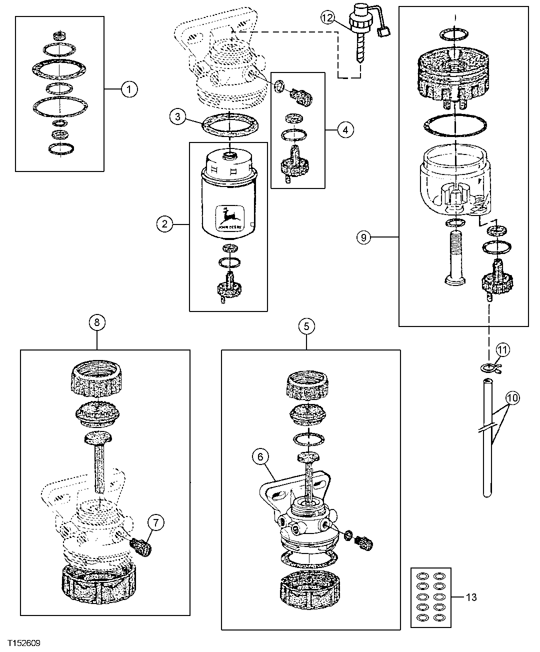 Схема запчастей John Deere 00CLC - 143 - Primary and Final Fuel Filter Elements and Service Kits 0560 EXTERNAL FUEL SUPPLY SYSTEMS