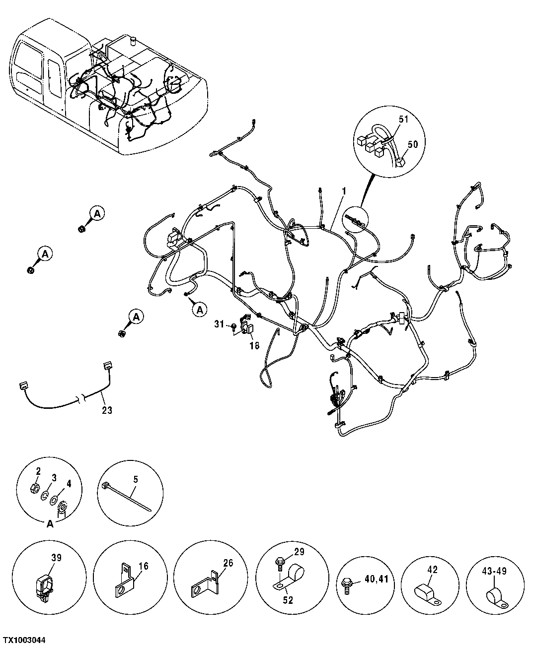 Схема запчастей John Deere 00CLC - 155 - MAIN WIRING HARNESS 1674 WIRING HARNESS AND SWITCHES