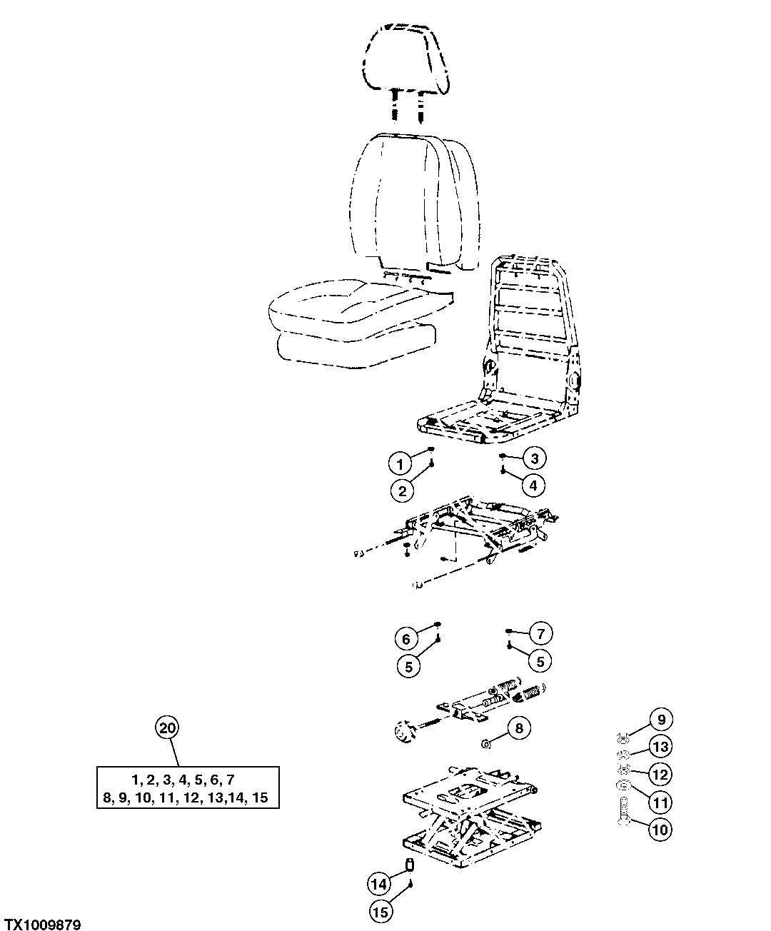 Схема запчастей John Deere 00CLC - 202 - SEAT HARDWARE SERVICE KIT 1821 SEAT AND SEAT BELTS