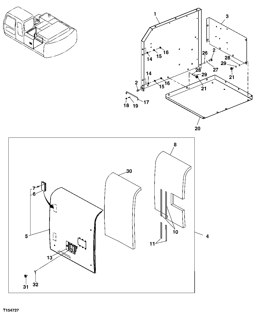 Схема запчастей John Deere 00CLC - 215 - COVER 1910 HOOD OR ENGINE ENCLOSURE