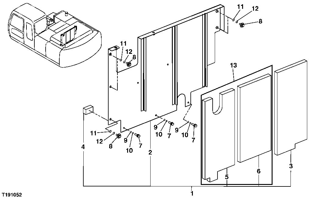 Схема запчастей John Deere 00CLC - 218 - COMPARTMENT INTERIOR PANELS 1910 HOOD OR ENGINE ENCLOSURE
