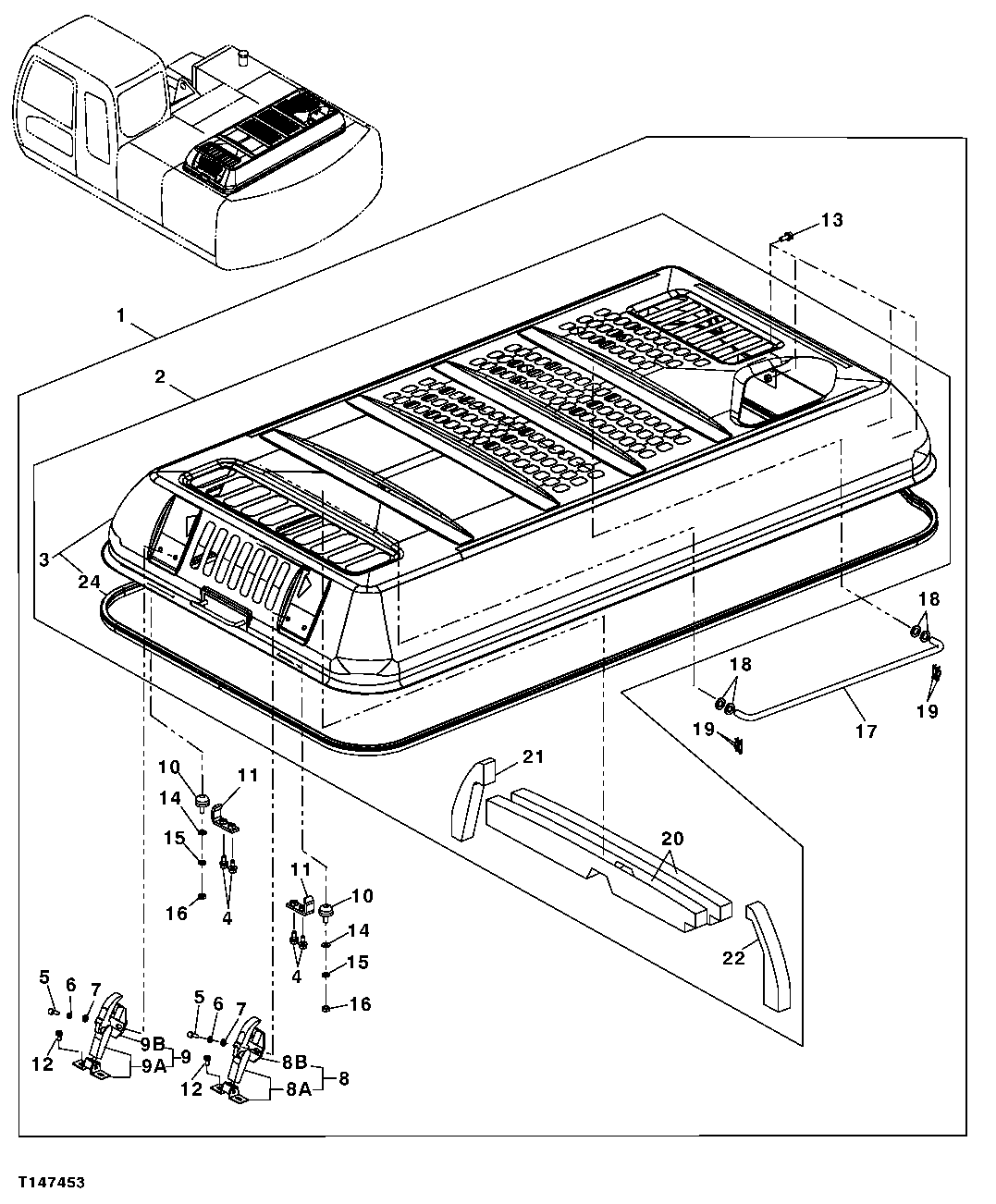 Схема запчастей John Deere 00CLC - 223 - ENGINE COMPARTMENT COVER 1910 HOOD OR ENGINE ENCLOSURE