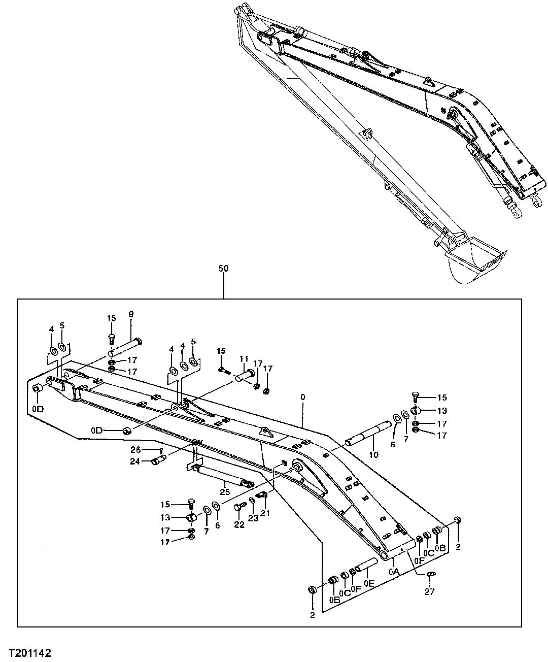 Схема запчастей John Deere 00CLC - 282 - SUPER LONG FRONT BOOM (01NOV04- ) W/ BOOM, ARM AND CYLINDER MOUNTING PINS 3344 BOOM