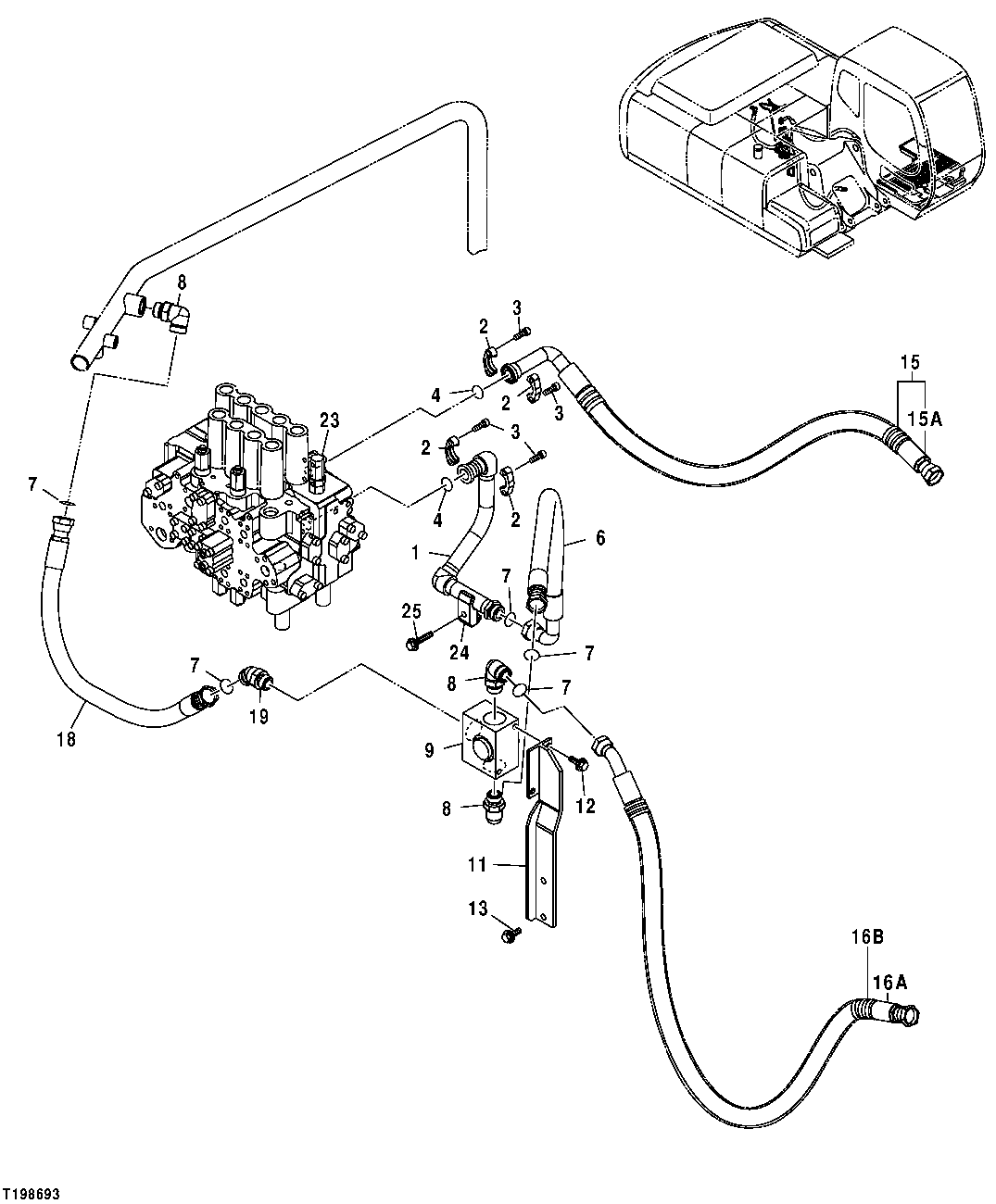 Схема запчастей John Deere 00CLC - 296 - CONTROL VALVE PRESSURE AND RETURN AUXILIARY HOSES (FACTORY) 3360 HYDRAULIC SYSTEM