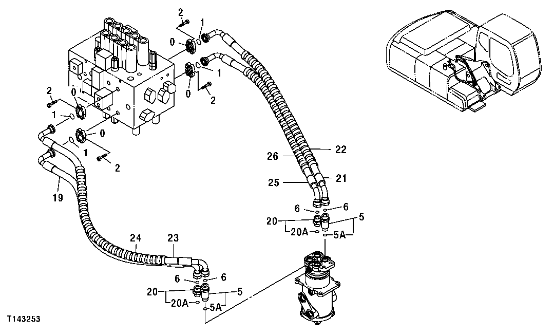 Схема запчастей John Deere 00CLC - 334 - CONTROL VALVE HYDRAULIC HOSES 3363 Lines, Hoses & Fittings