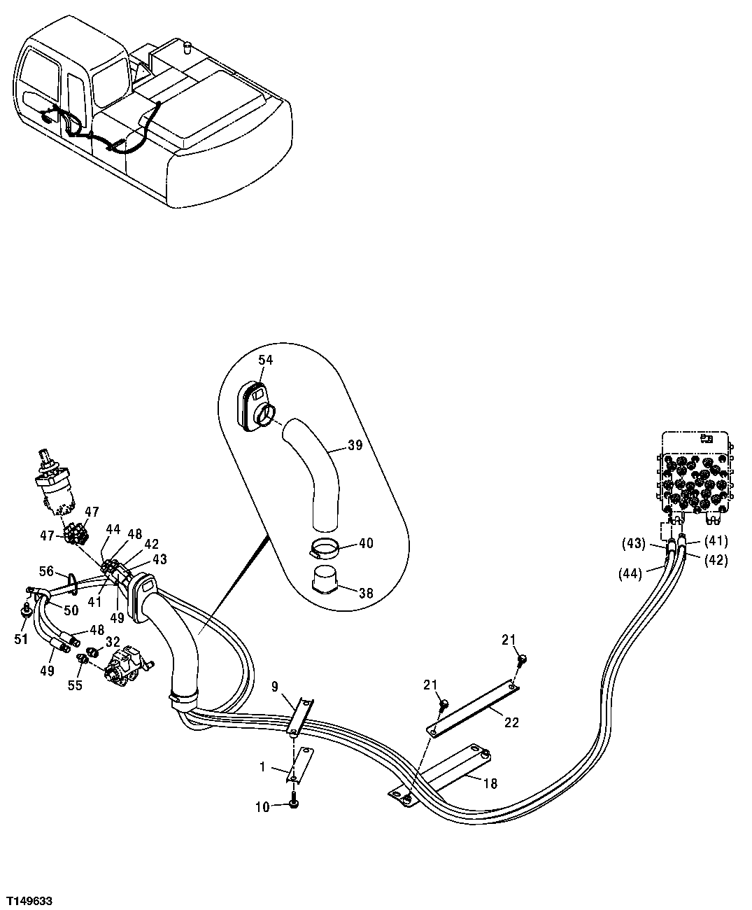 Схема запчастей John Deere 00CLC - 349 - PILOT HYDRAULIC LINES (LEFT PILOT CONTROLLER) 3363 Lines, Hoses & Fittings