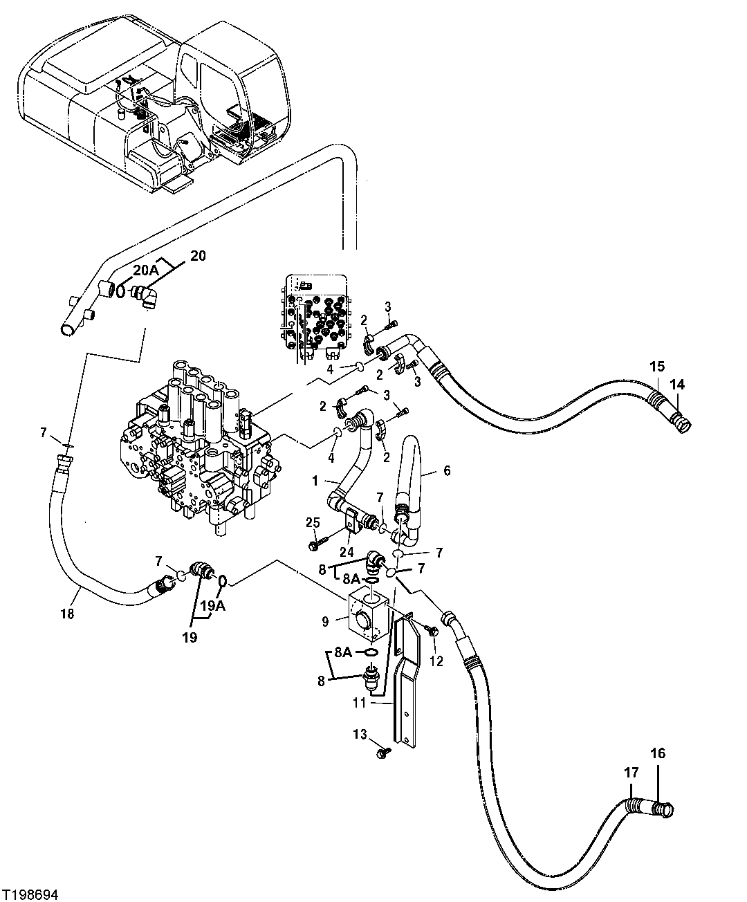 Схема запчастей John Deere 00CLC - 363 - THIRD FUNCTION HYDRAULIC HOSES AND OIL LINES 3363 Lines, Hoses & Fittings