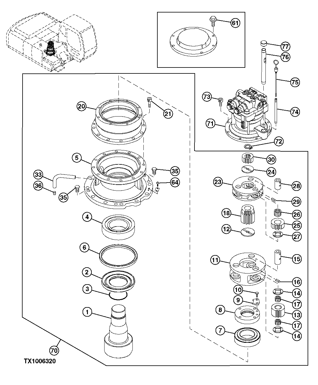 Схема запчастей John Deere 00CLC - 379 - SWING MOTOR AND GEAR BOX COMPONENTS 4360 HYDRAULICS