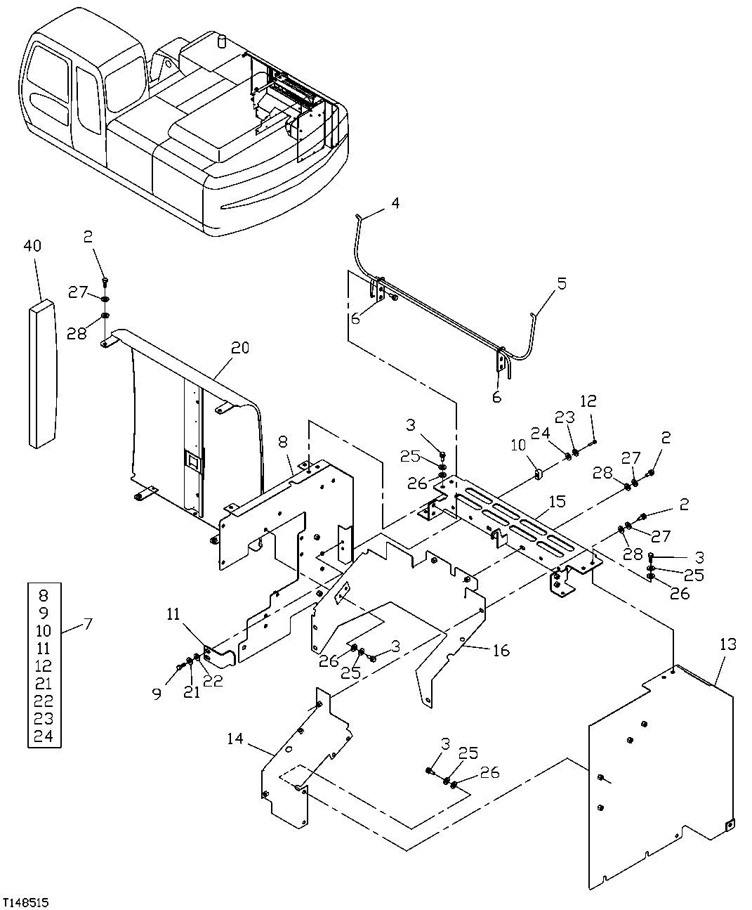 Схема запчастей John Deere 30CLC - 157 - COVER 1910 HOOD OR ENGINE ENCLOSURE